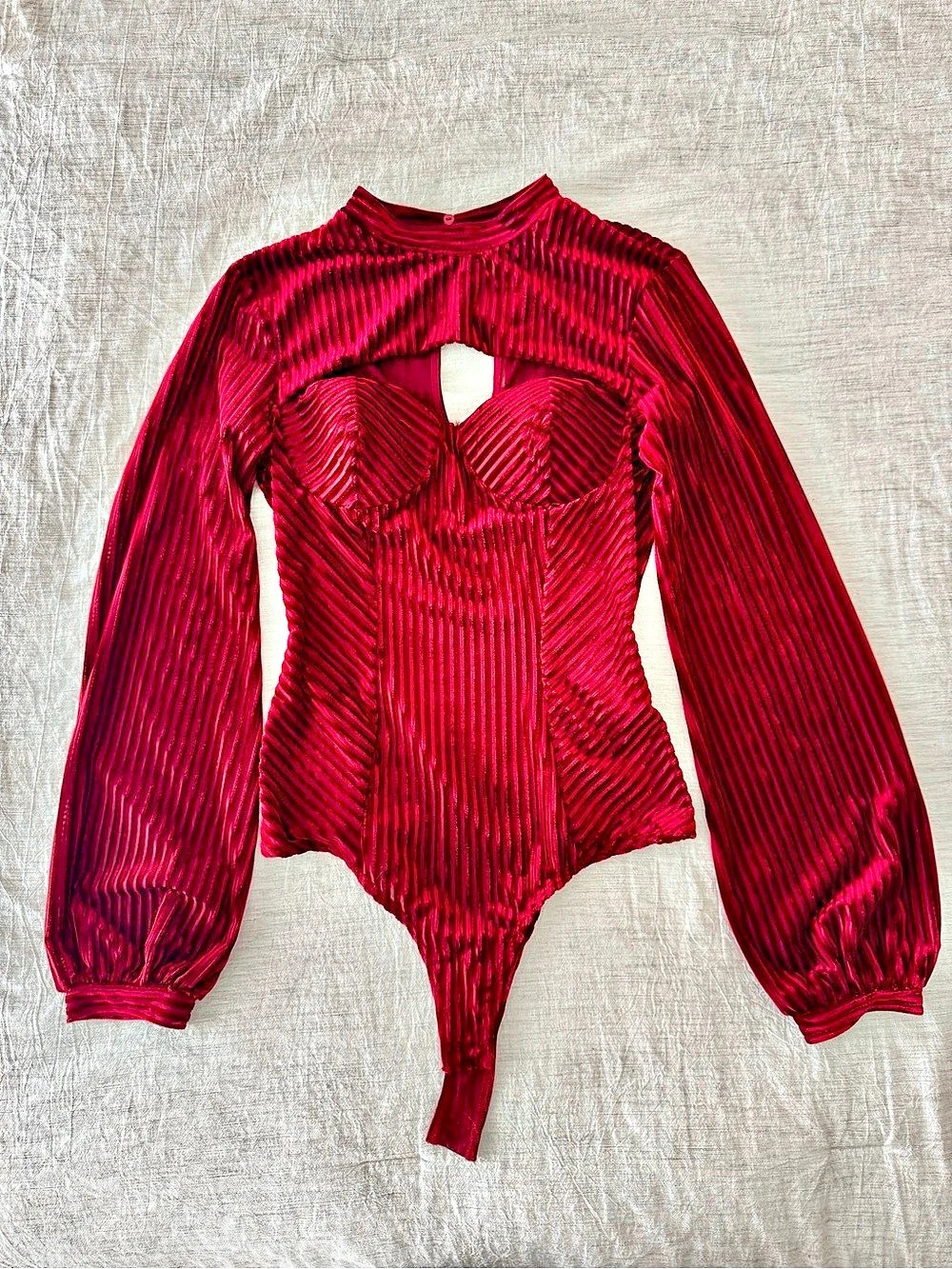 Lulu’s Velvet Pleated Bodysuit burgundy maroon Red